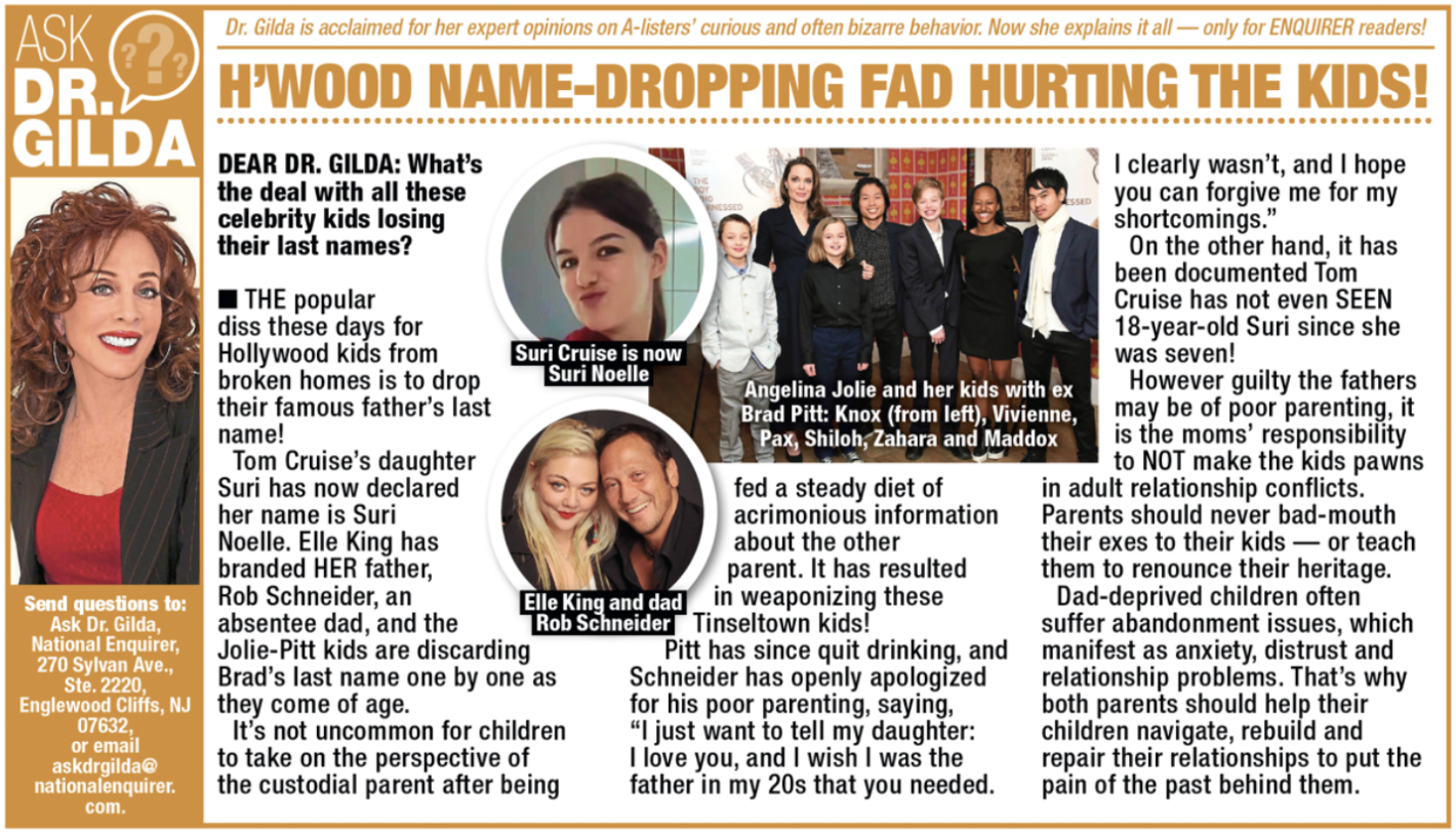 H'wood Name-Dropping Fad Hurting the Kids by Dr. Gilda Carle