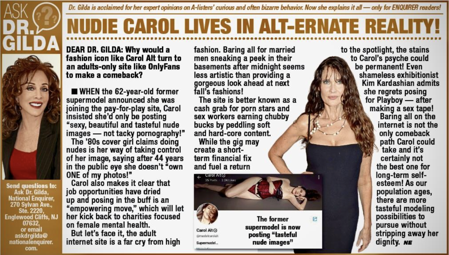 Nudie Carol Lives in Alt-ernate Reality by Dr. Gilda Carle